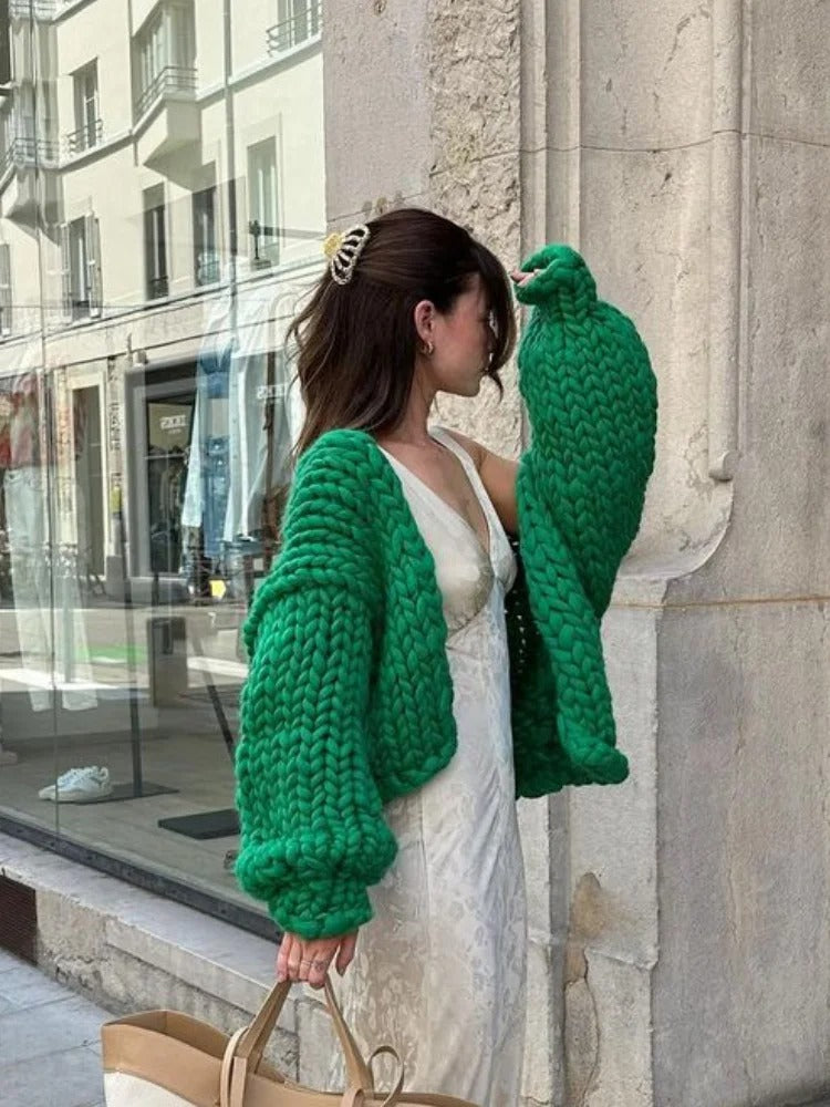 Cozy solid-color knitted cardigan, casual 