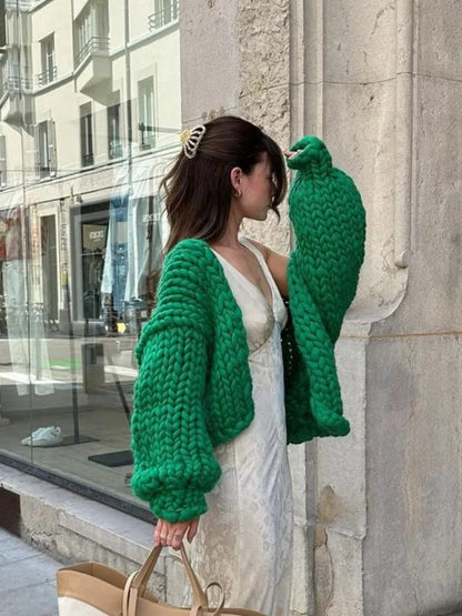 Cozy solid-color knitted cardigan, casual 