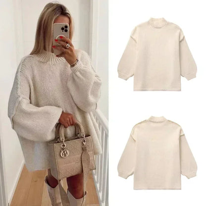 Cozy knitted turtleneck sweater with voluminous statement sleeves 