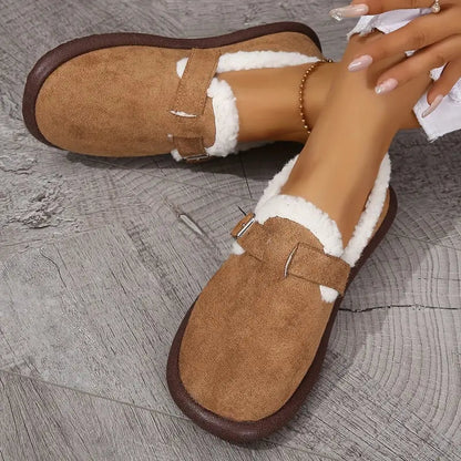Comfortable fleece-lined slip-on ballerina flats with buckle straps 