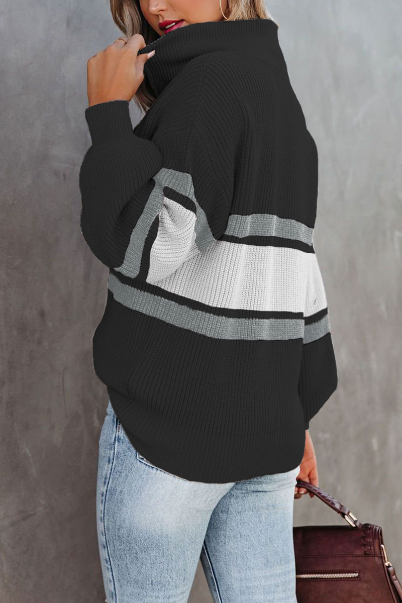 Cozy patchwork sweater with zip collar
