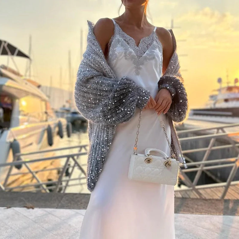 Glittering knit cardigan with sequins 