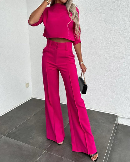 Julia | Women's Luxury Two-Piece Top and High-Waisted Pants Set