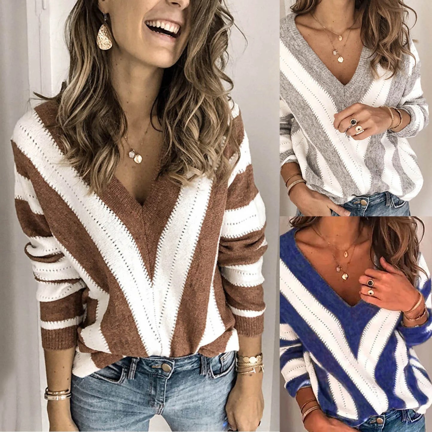 Anneliese™ - Cozy striped V-neck sweater for women