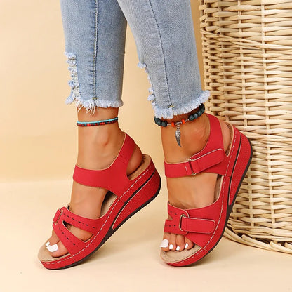 Quenilda | Comfortable summer velcro sandals with wedge sole