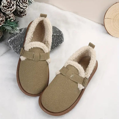 Comfortable fleece-lined slip-on ballerina flats with buckle straps 
