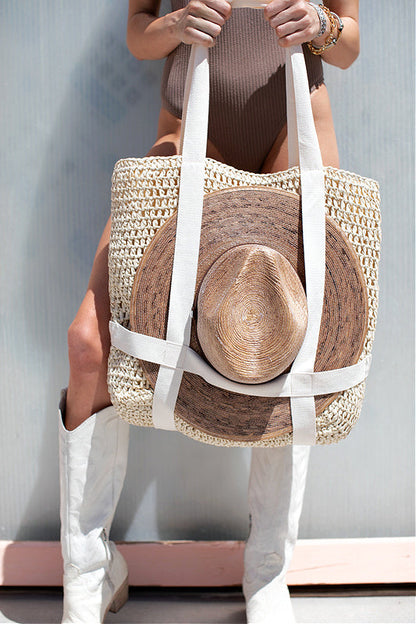 Lara | Lightweight straw beach bag with carrying strap for hat
