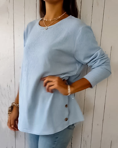 Cozy ribbed knit top with a round neckline and long sleeves 