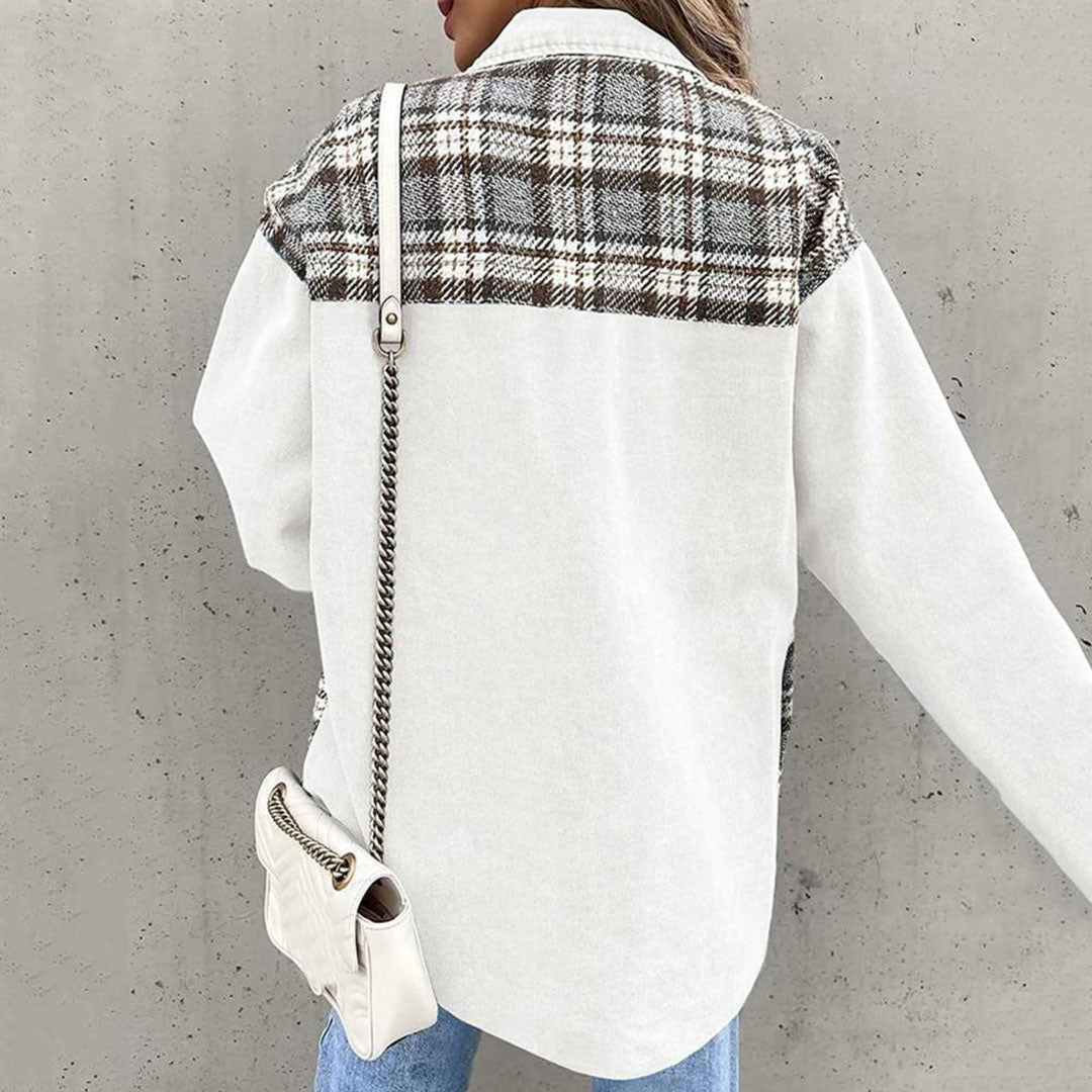 Stylish checked jacket with classic collar for women 