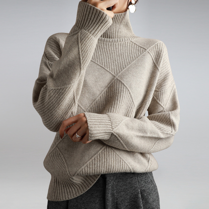Cozy geometric knit sweater with a roll neck 