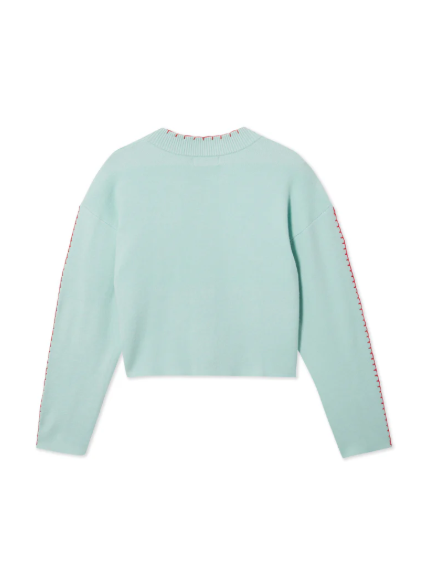 Cozy coastal cardigan with octopus motif and contrasting piping 