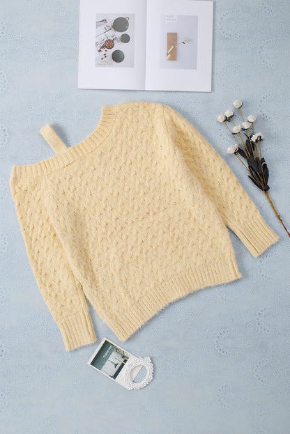 Emma™ - Apricot asymmetric neckline cold shoulder sweater with eyelashes 