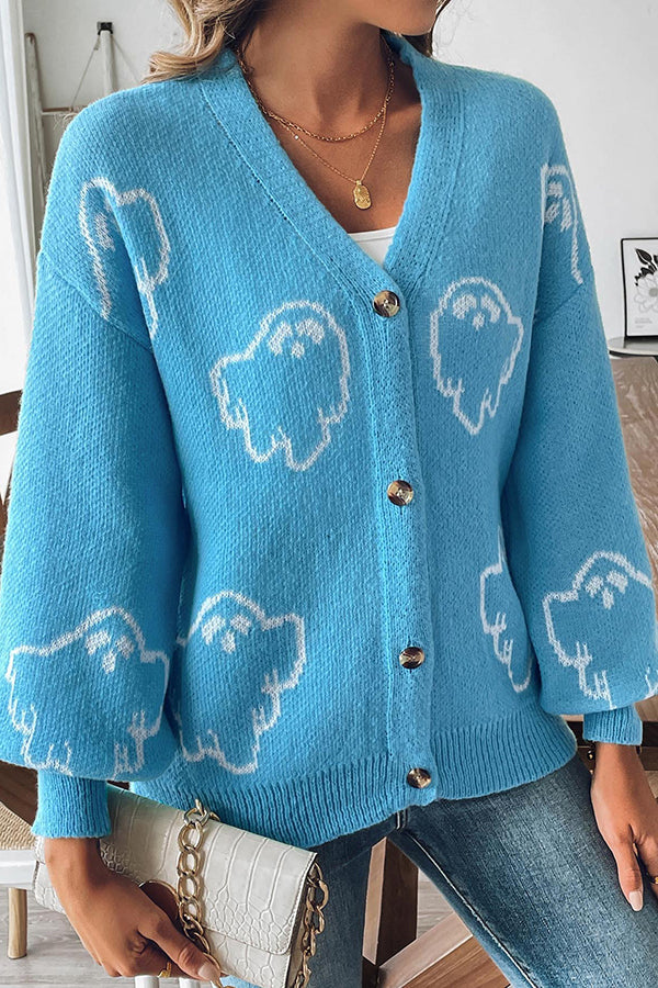 Cozy Halloween ghost knit sweater with buttons 