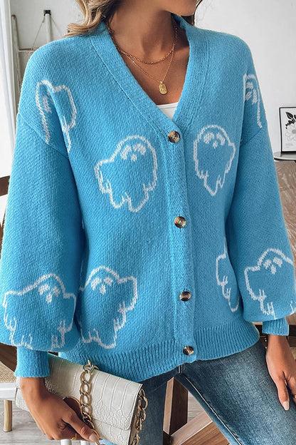 Cozy Halloween ghost knit sweater with buttons 