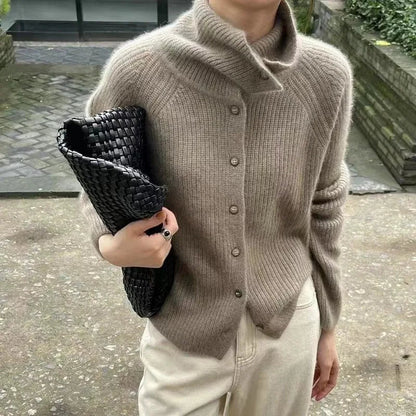 Cozy knitted sweater with roll neck and buttons 