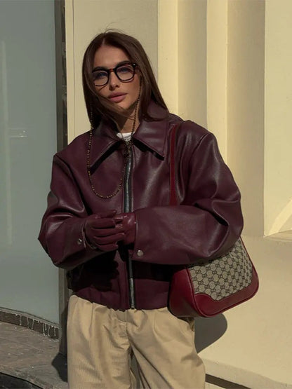 Leona™ - Trendy Bordeaux leather jacket