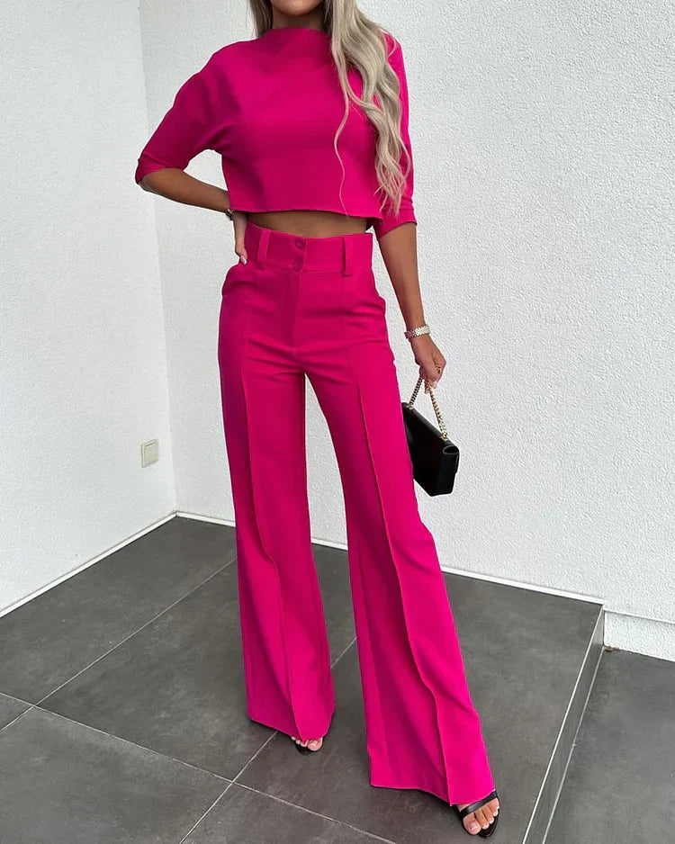 Julia | Women's Luxury Two-Piece Top and High-Waisted Pants Set