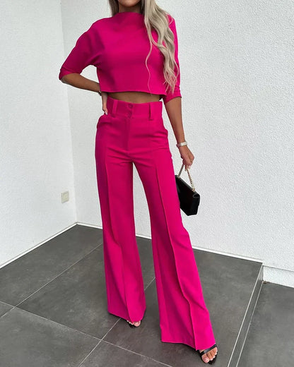 Julia | Women's Luxury Two-Piece Top and High-Waisted Pants Set