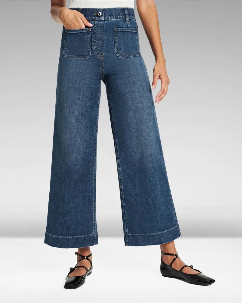 High-waisted wide-leg jeans made of denim 
