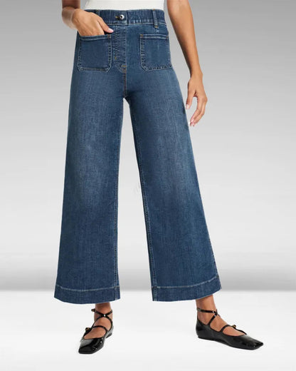 High-waisted wide-leg jeans made of denim 