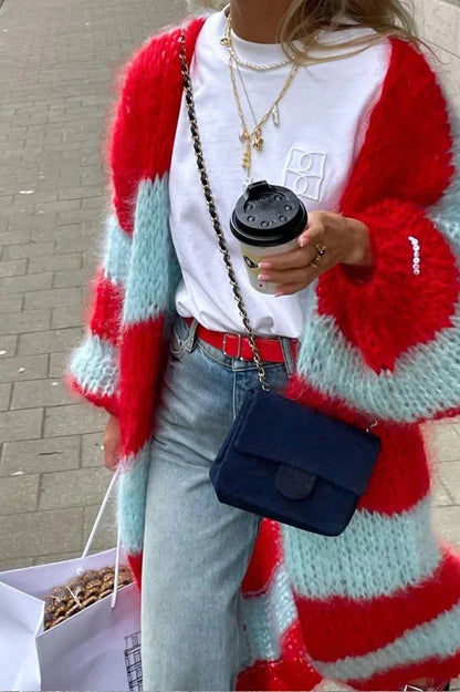 Cozy striped oversized knit cardigan 