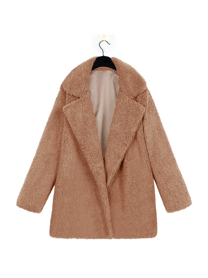 Cozy teddy plush short coat with lapel collar for women 