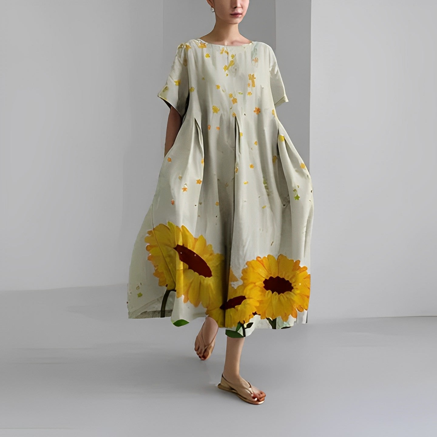 Gianna | Bohemian dress with yellow floral print 