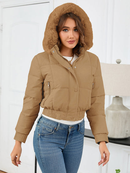 Cozy padded winter jacket with fur hood and pockets 