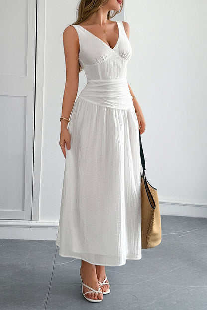 Sleeveless women's maxi dress with V-neck and hollow waist design 