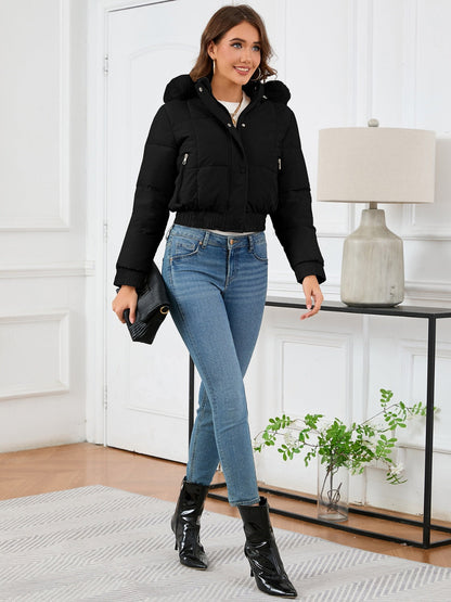 Cozy padded winter jacket with fur hood and pockets 