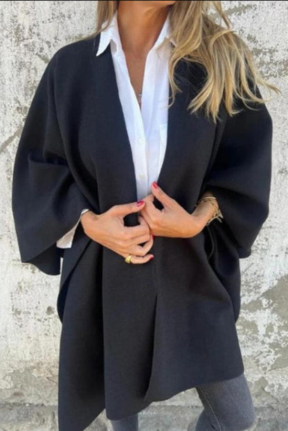 Cozy loose V-neck scarf cape jacket 