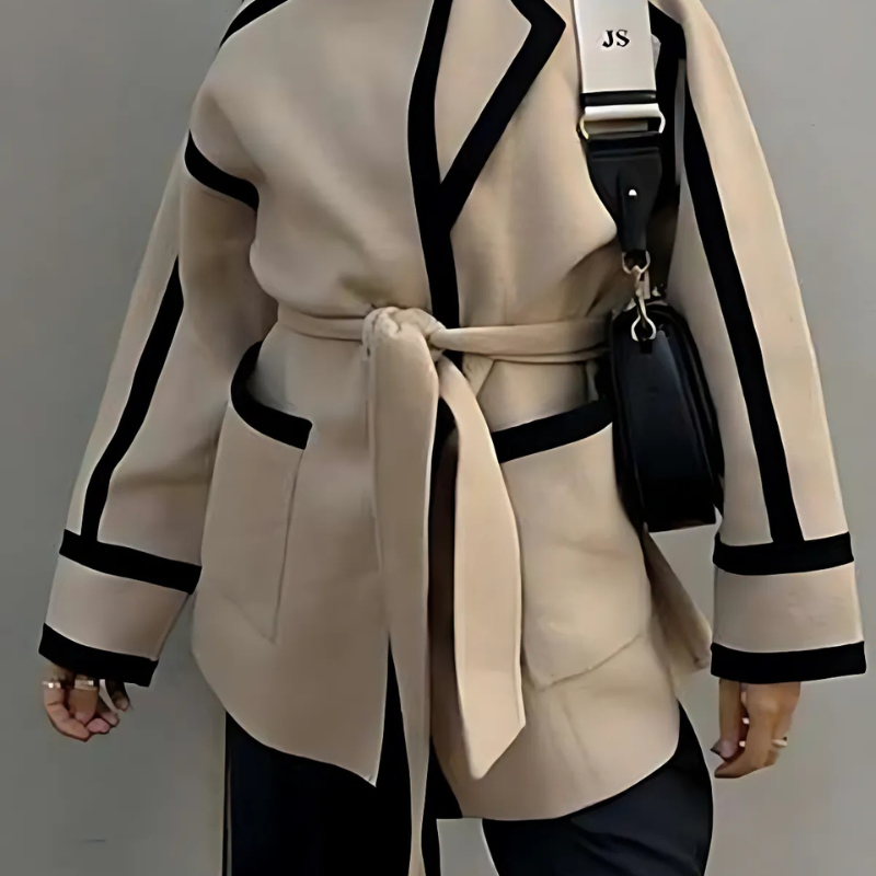 Elegant wrap-style blazer with contrasting details for women 