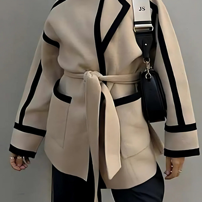 Elegant wrap-style blazer with contrasting details for women 