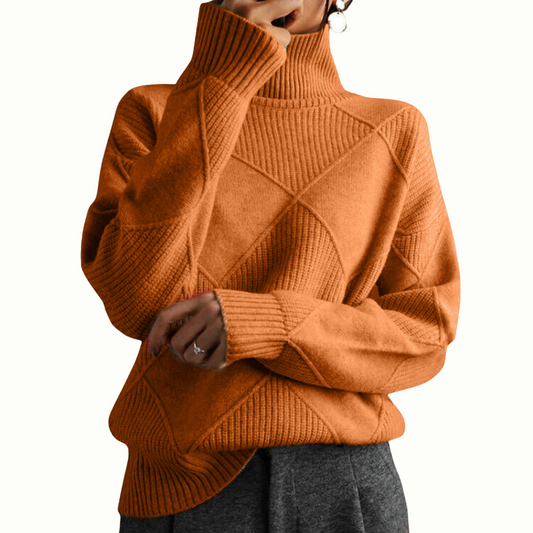 Cozy geometric knit sweater with a roll neck 