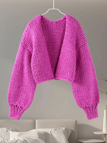Cozy solid-color knitted cardigan, casual 