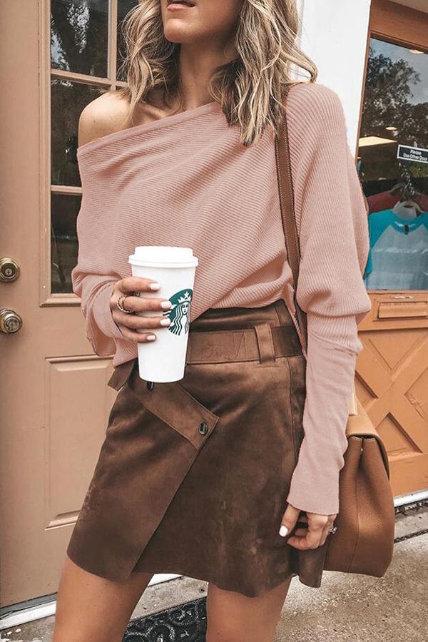 Ribbed off-shoulder shift top 