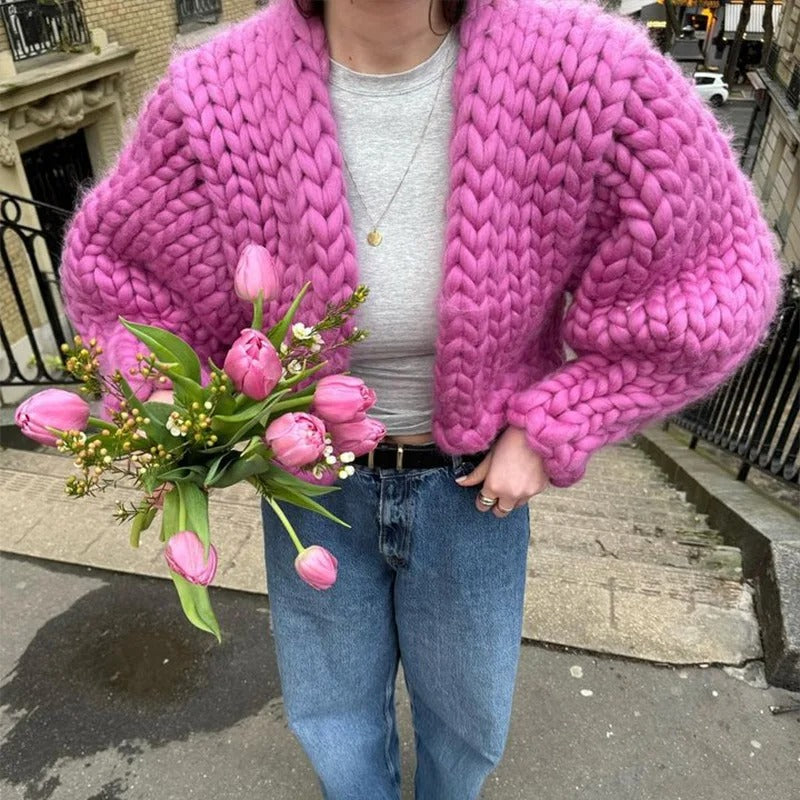 Cozy solid-color knitted cardigan, casual 