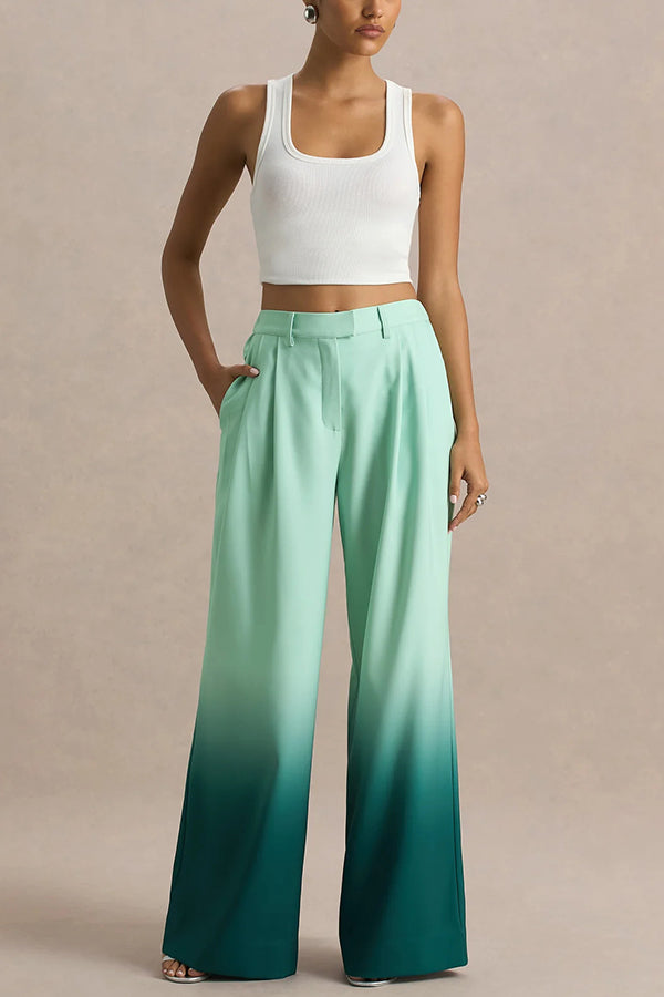 Ombre print wide-leg trousers with elasticated waistband and pockets 