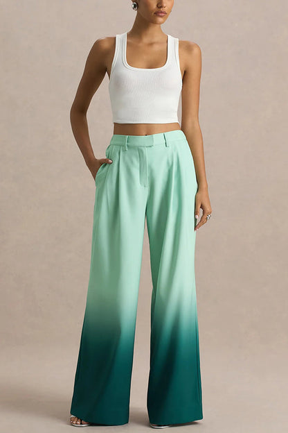 Ombre print wide-leg trousers with elasticated waistband and pockets 