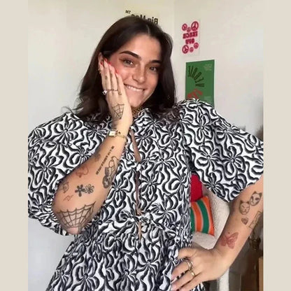 Blouse with leopard print, puff sleeves and bow detail 