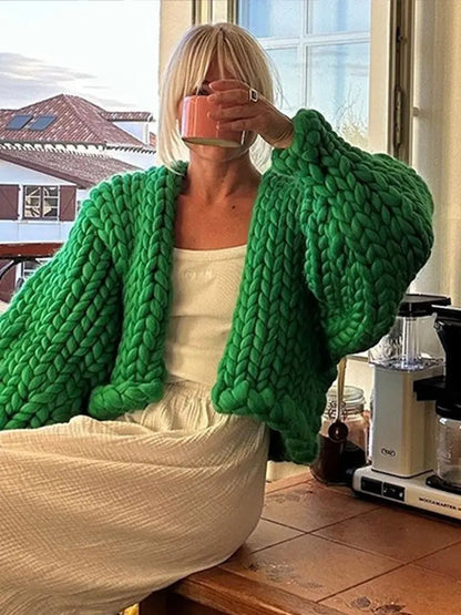 Cozy solid-color knitted cardigan, casual 