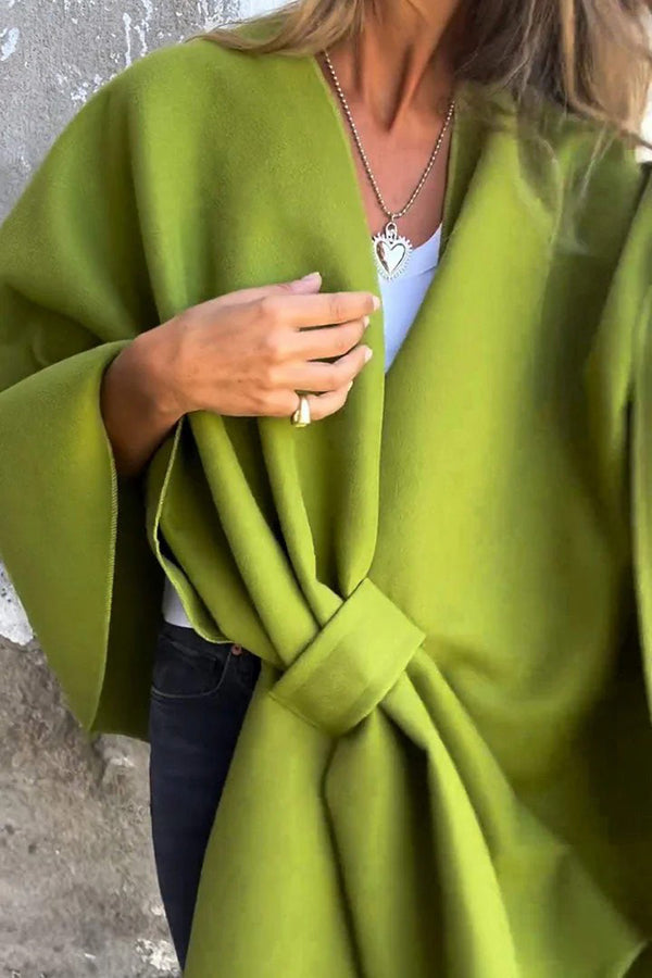 Cozy loose V-neck scarf cape jacket 