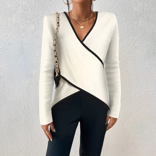Nelly™ - Ivory long-sleeved V-neck sweater