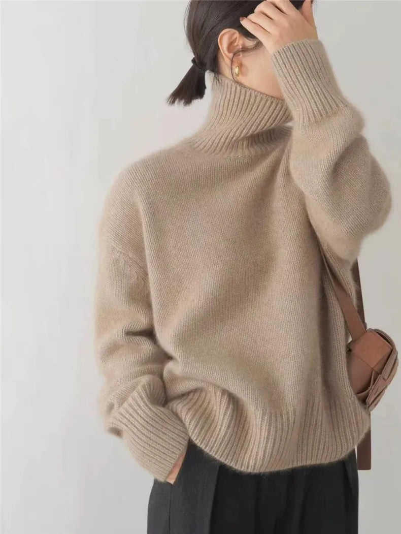 Cozy soft knit turtleneck sweater for autumn layering 