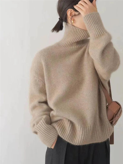Cozy soft knit turtleneck sweater for autumn layering 