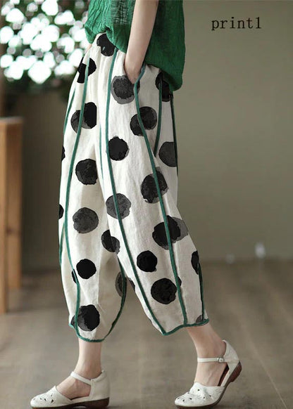 White linen patchwork harem trousers with pockets and stripes 