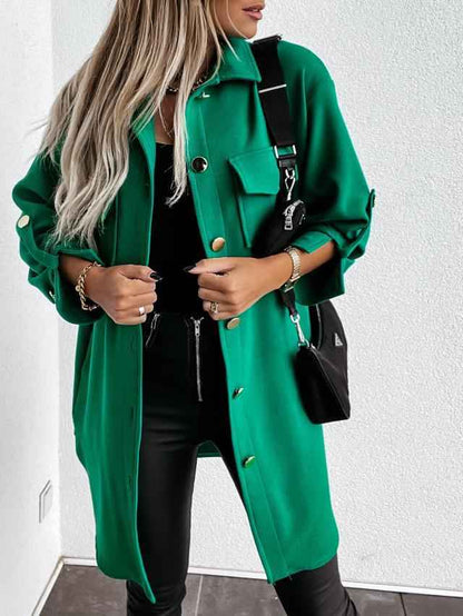 Cozy long shirt jacket with buttons, wool collar and lapels 