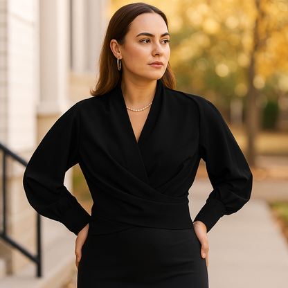 Chic blouse with puff sleeves and V-neck for effortless elegance 