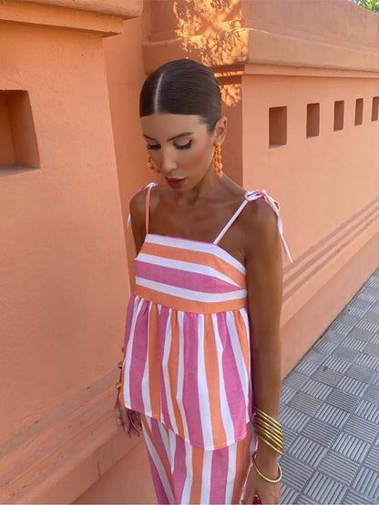 Brightly printed two-piece summer outfit 