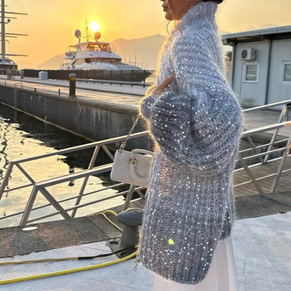 Glittering knit cardigan with sequins 